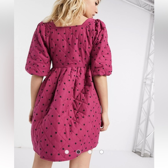 Asos Quilted Raspberry Polka Dot Babydoll Dress, US 4 - Picture 6 of 13